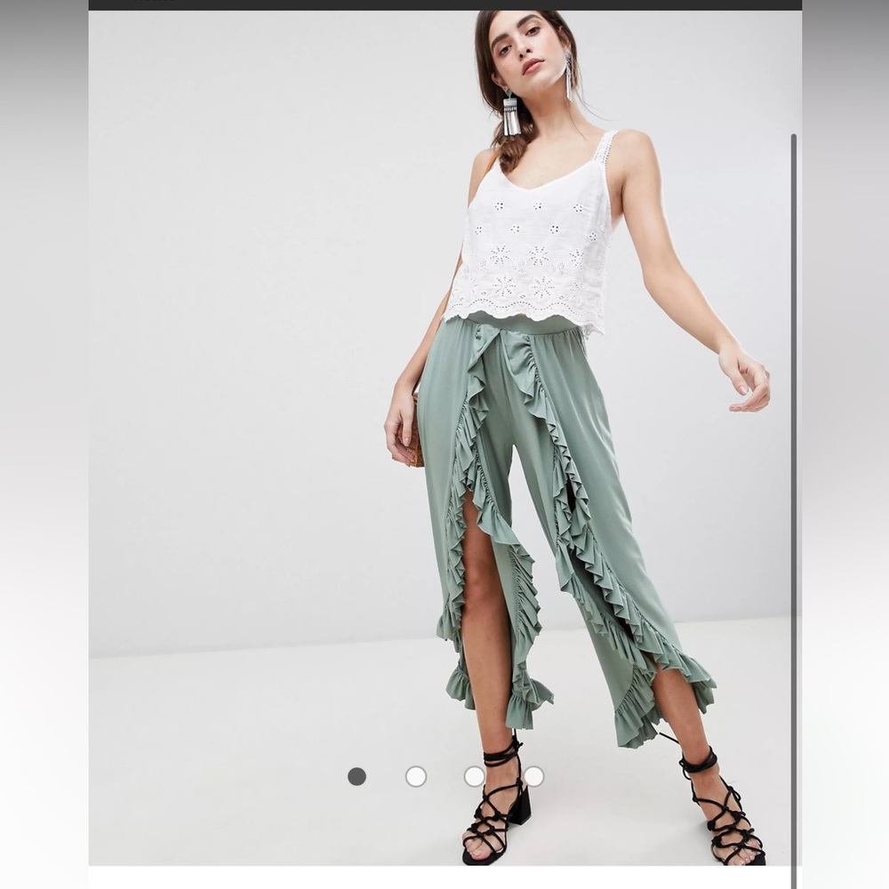 ASOS DESIGN wide leg trousers with high low frill hem